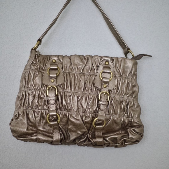 Eng.'s Burg by Roman & Italy Metallic Gold Sheared Leather Satchel/Hand Bag - Picture 6 of 11